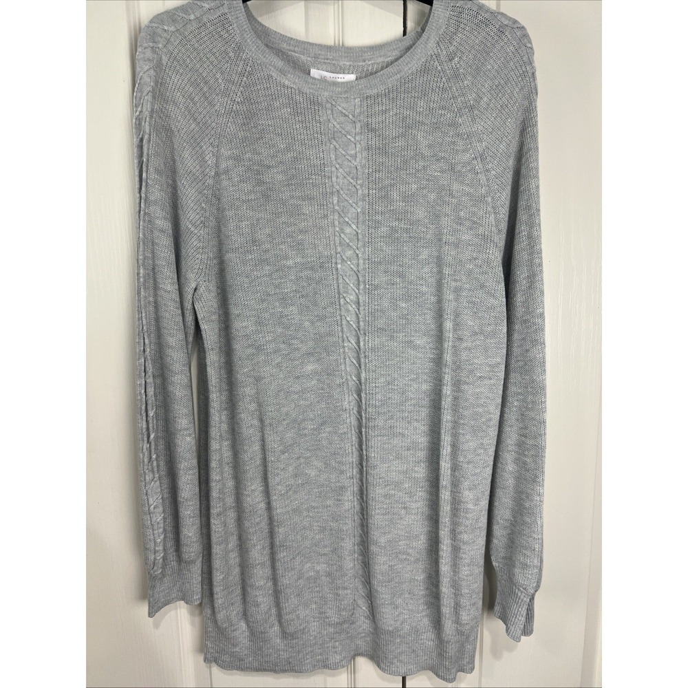 LC Lauren Conrad Tunic Sweater Womens Large Grey Cable Knit Pullover PA25